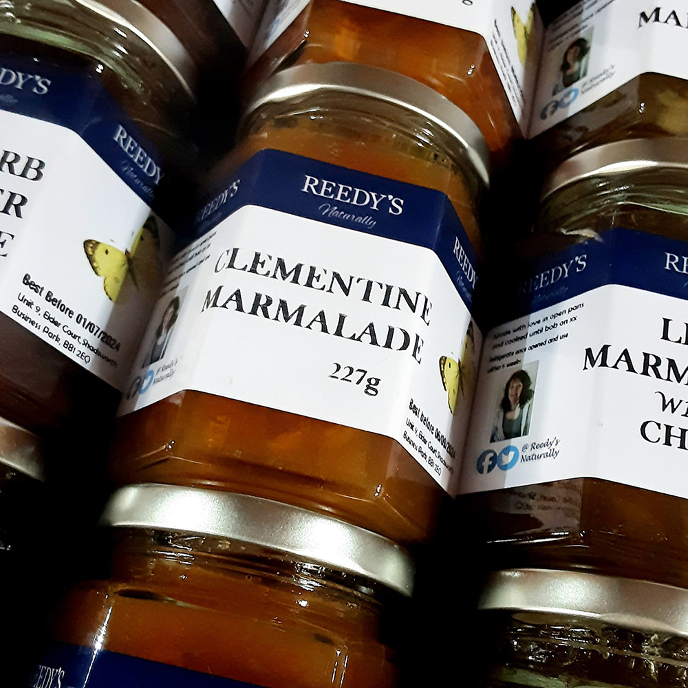 jars of Reedy's Naturally preserves - made in Lancashire